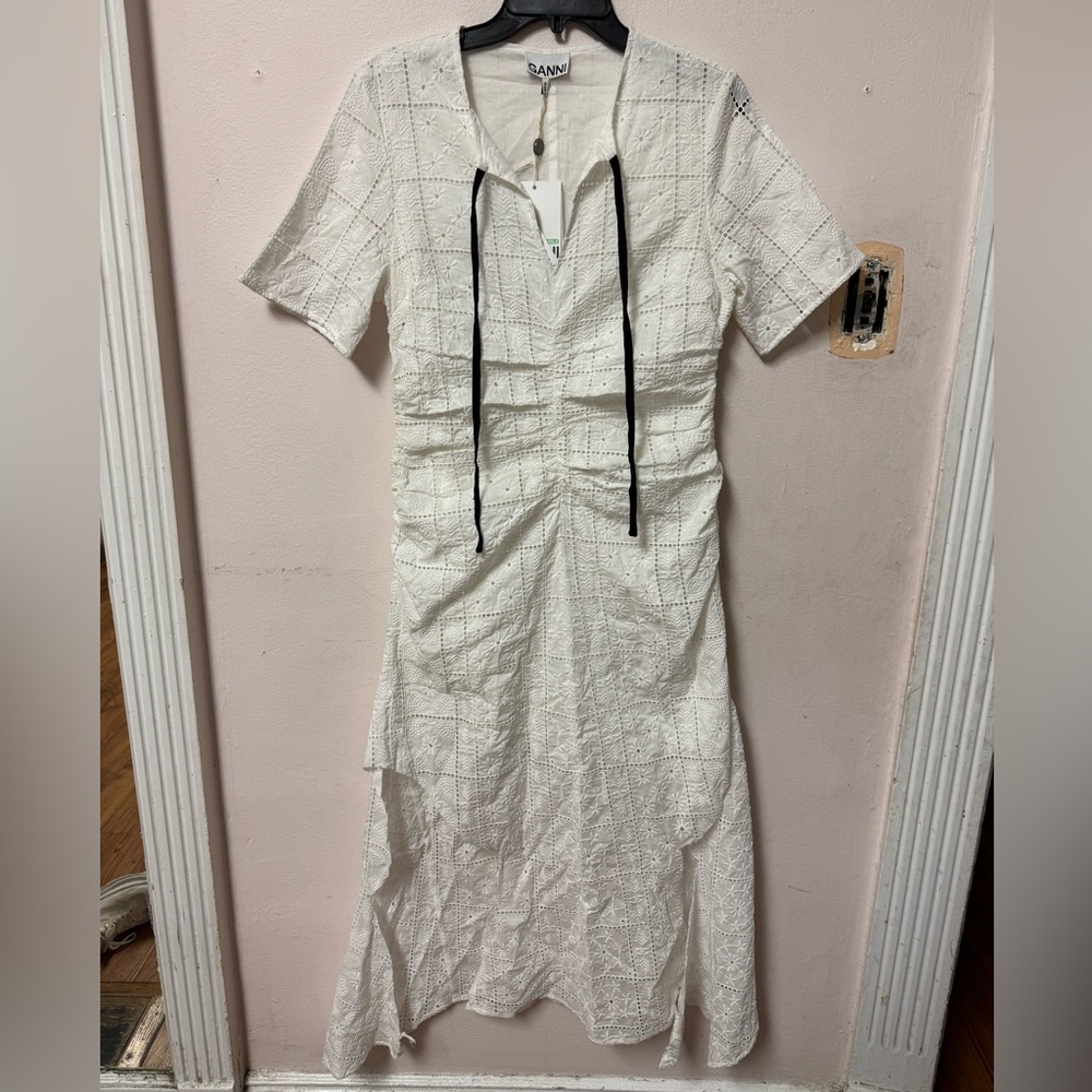 Ganni White Embroidered Dress